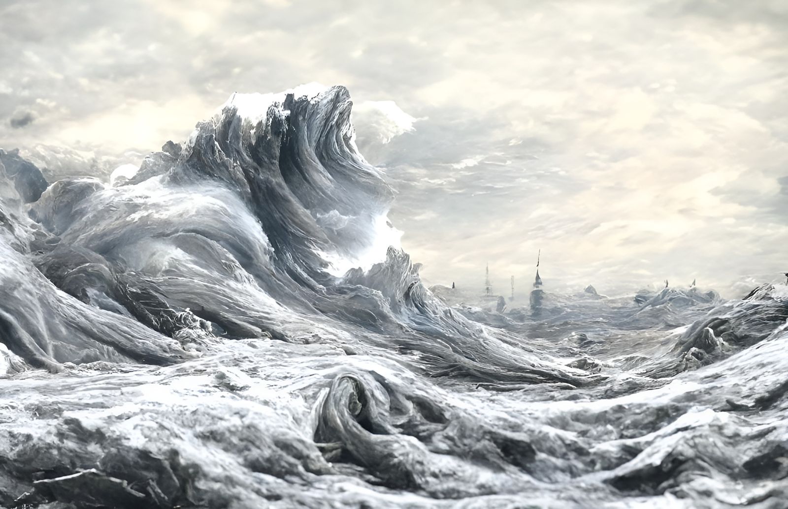 Colossal Ocean Wave in Romanticism Style