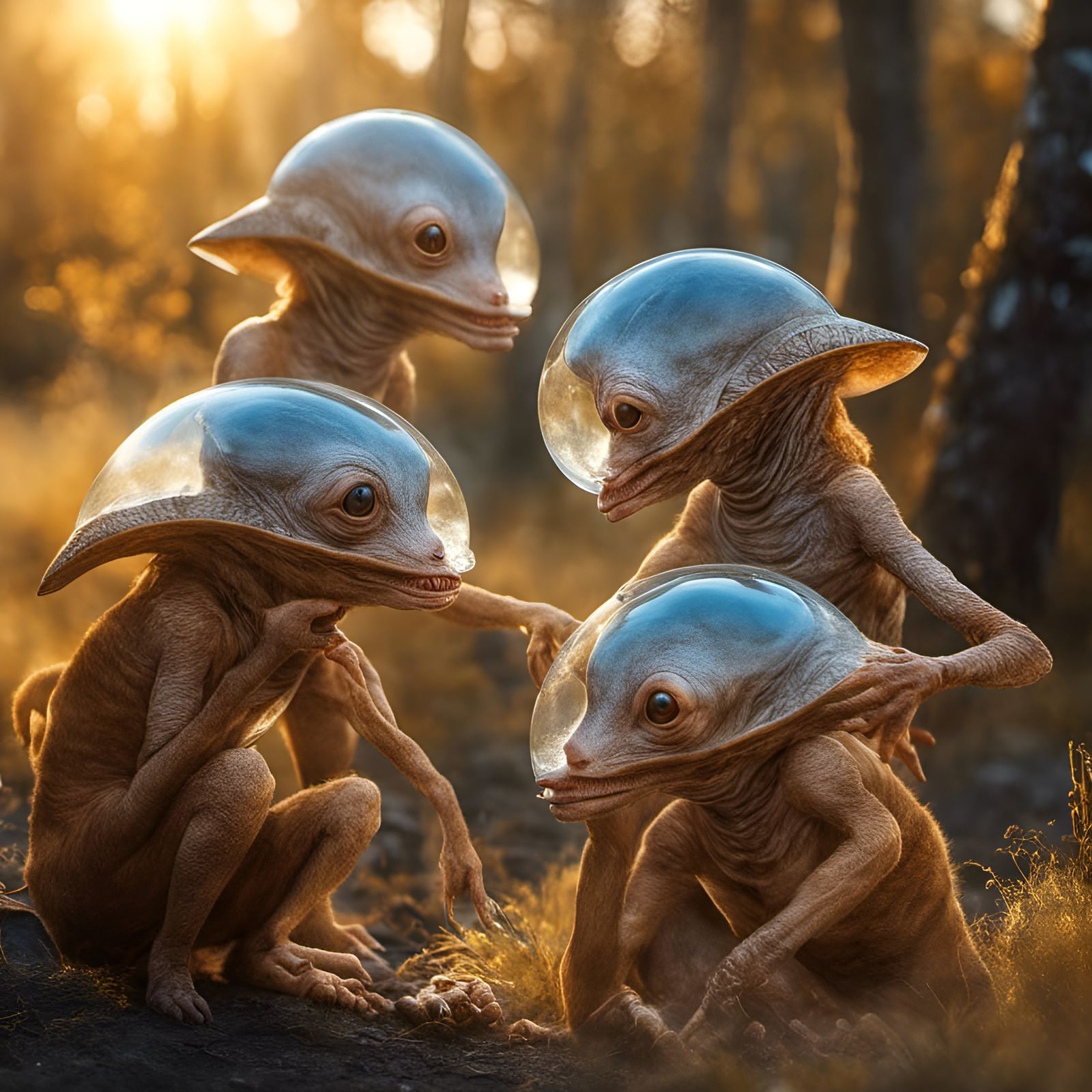 Happy Alien People Pets in Photorealistic Style