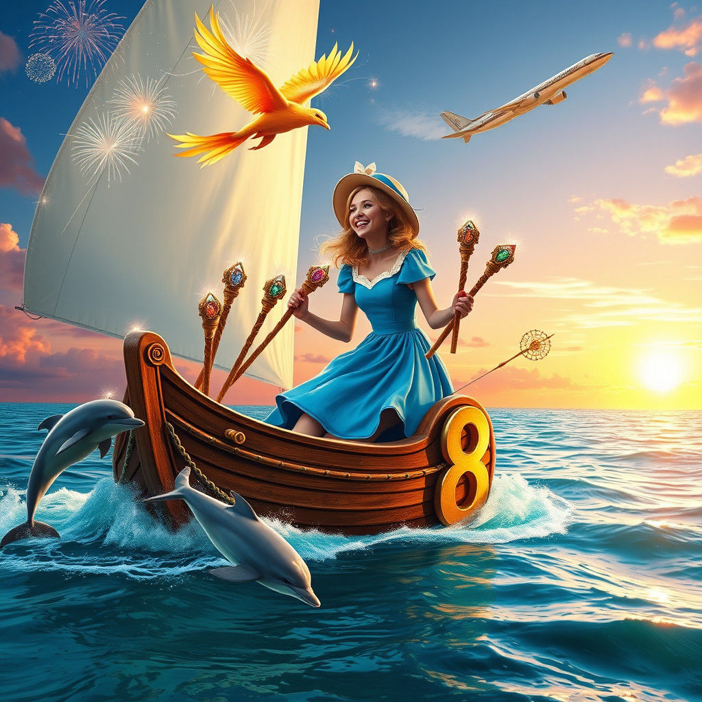 Alice in Wonderland on Sailboat with Dolphins