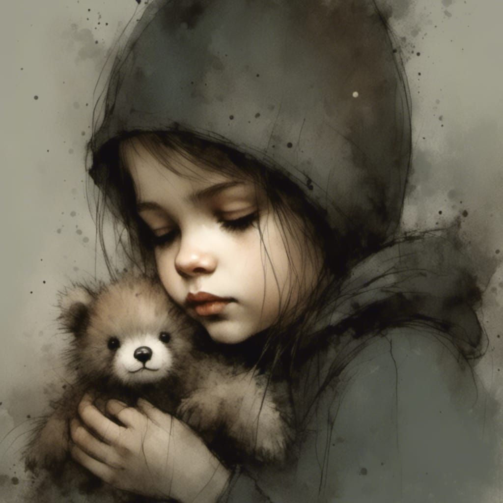 Charming Girl Portrait in Charcoal and Ink Style