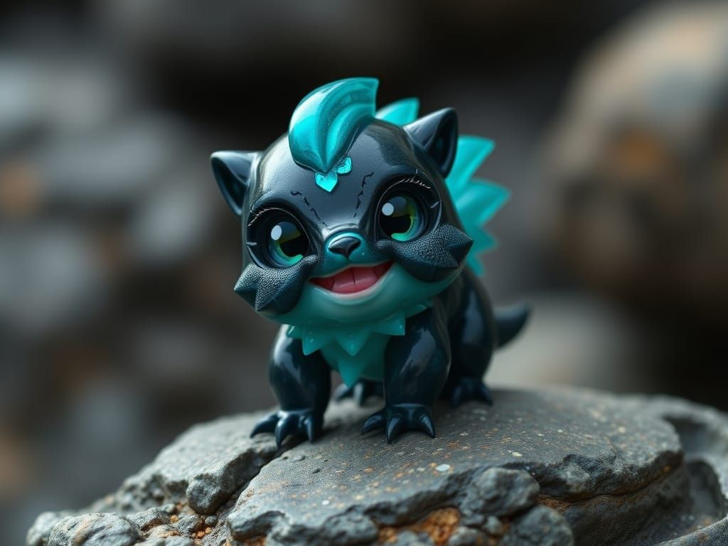 Mystical Creature Emerges from Obsidian Depths