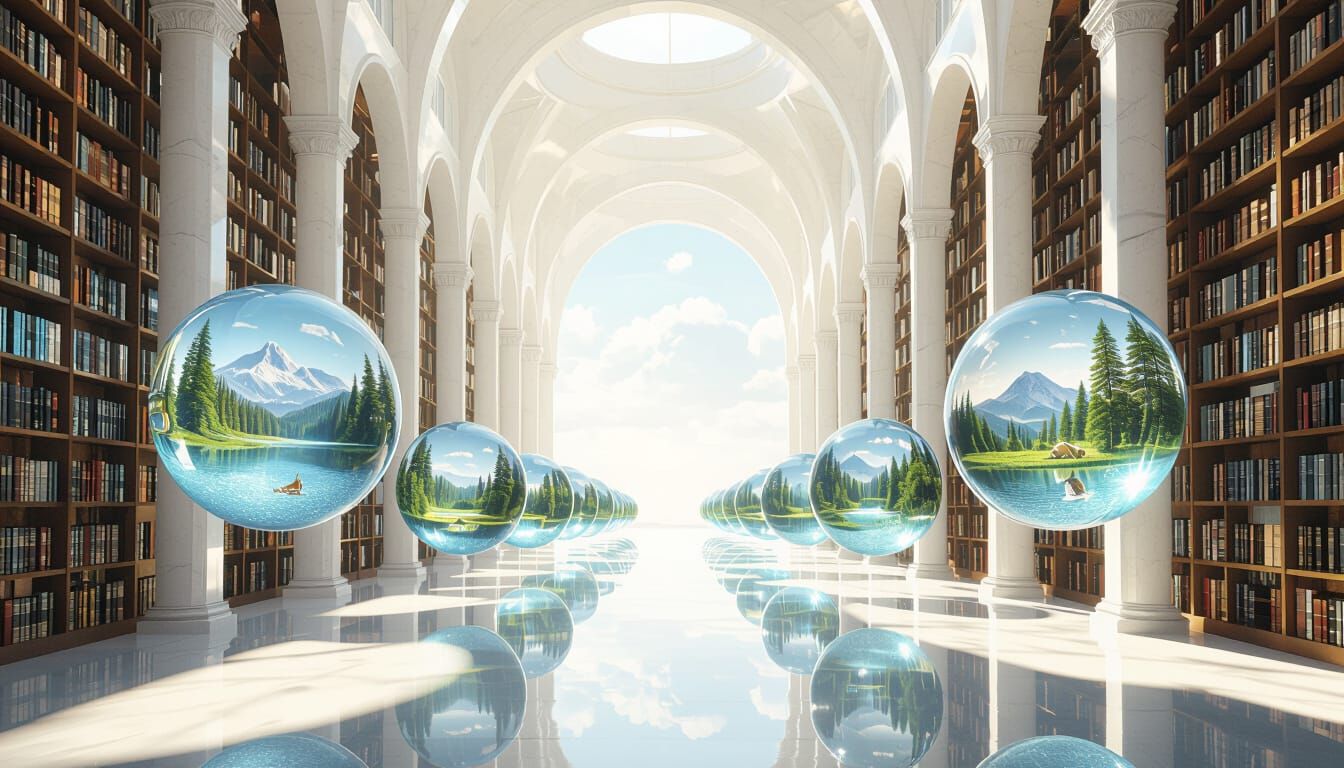 Infinite Cathedral of Wisdom with Water Orb Books