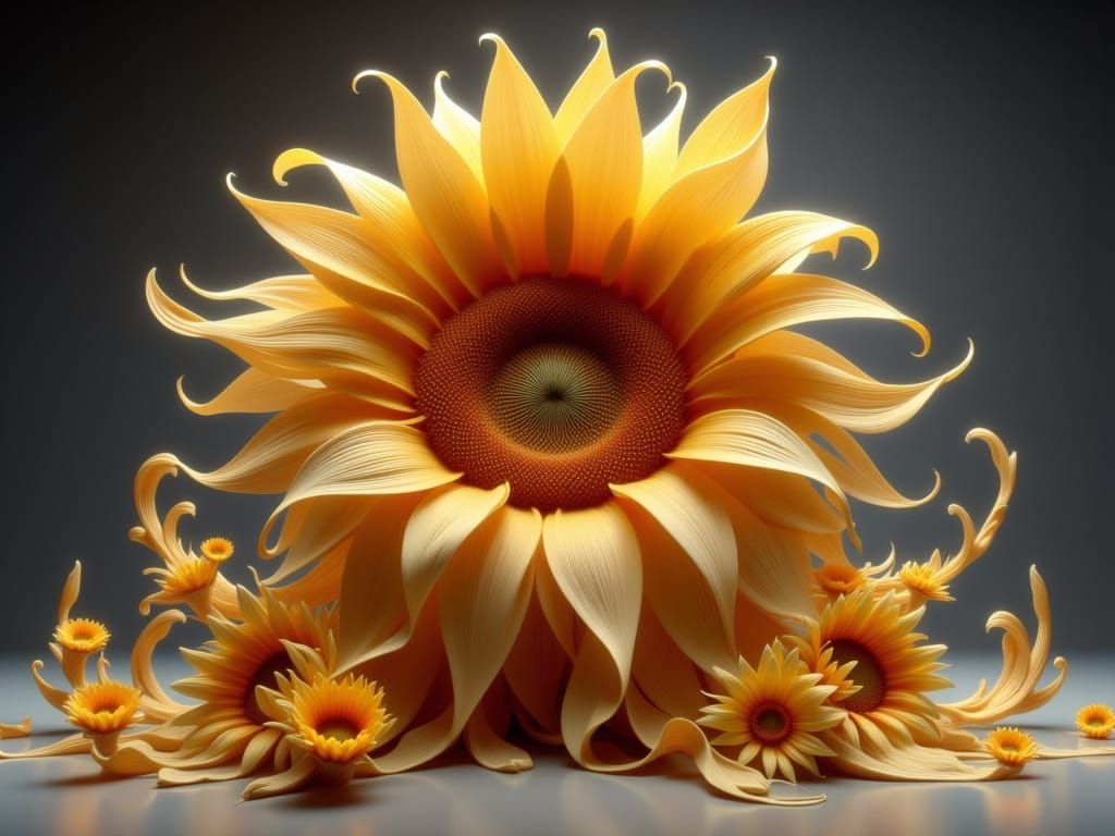 Surreal Cream and Caramel Sunflower Macro Art