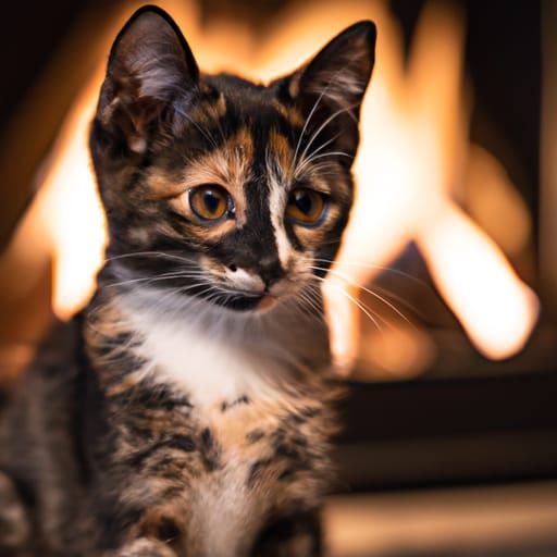 Kitten Portrait in Front of Fireplace