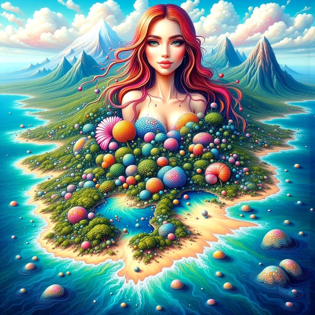 Gentle Island Goddess Emerging from a Tropical Paradise