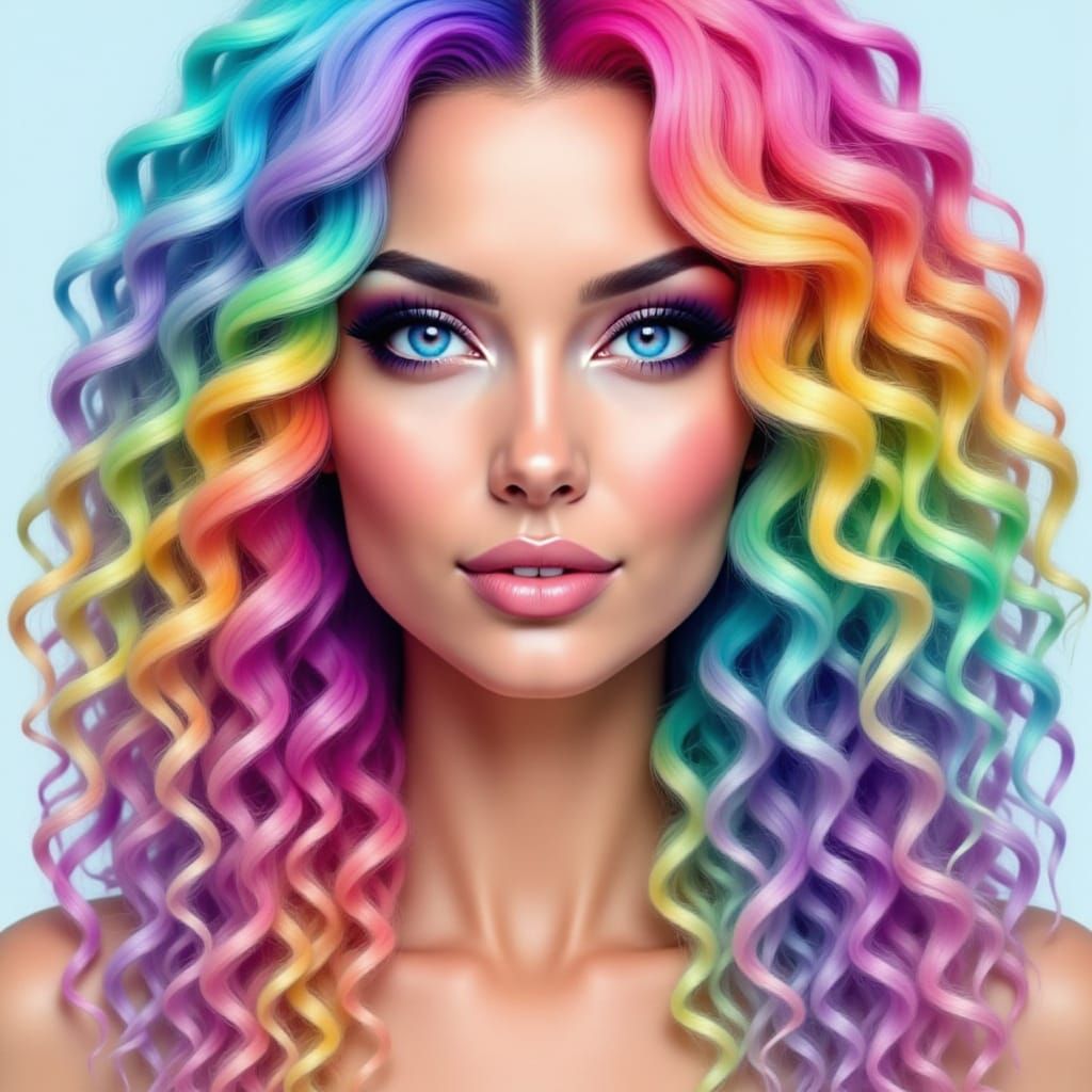 Woman with Rainbow Hair and Purple Eyes