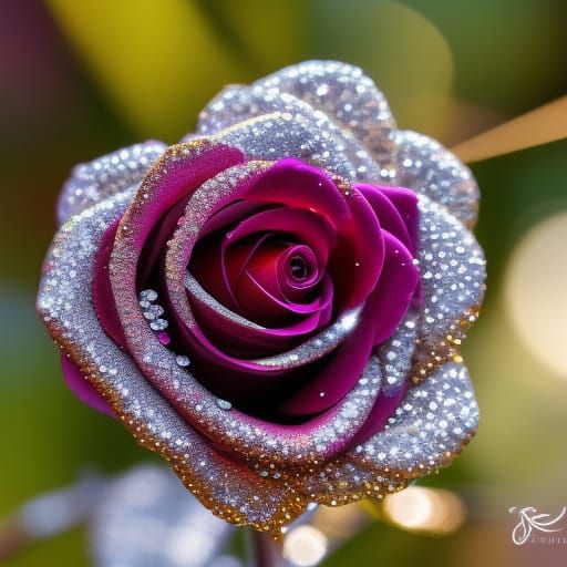 Sparkly Fire Rose with Gold Filigree: Digital Art