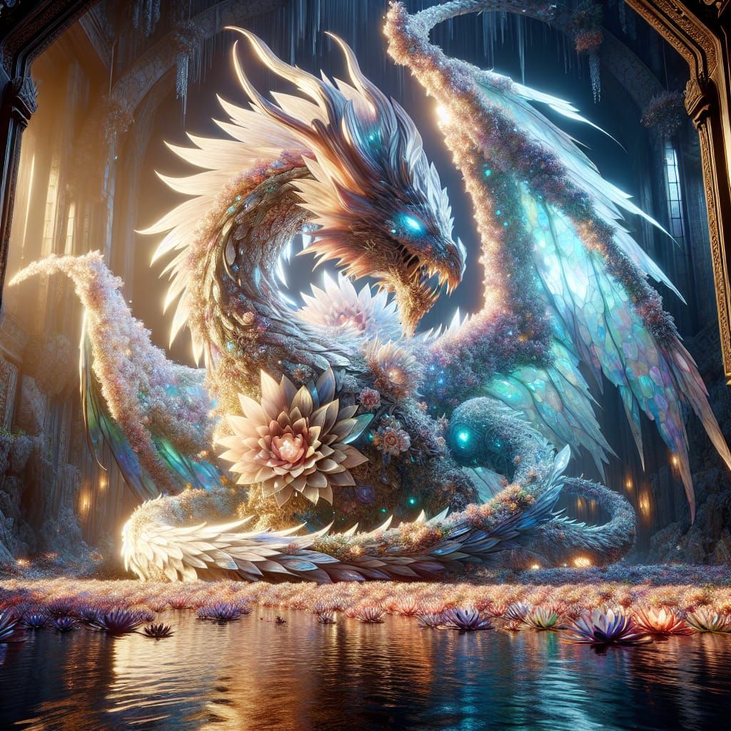 Opal Dragon Guarding Treasure in Epic, Cinematic Style