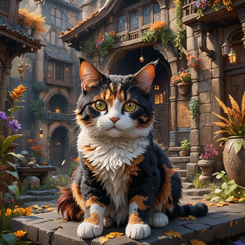 Fantastical Calico Cat Digital Painting