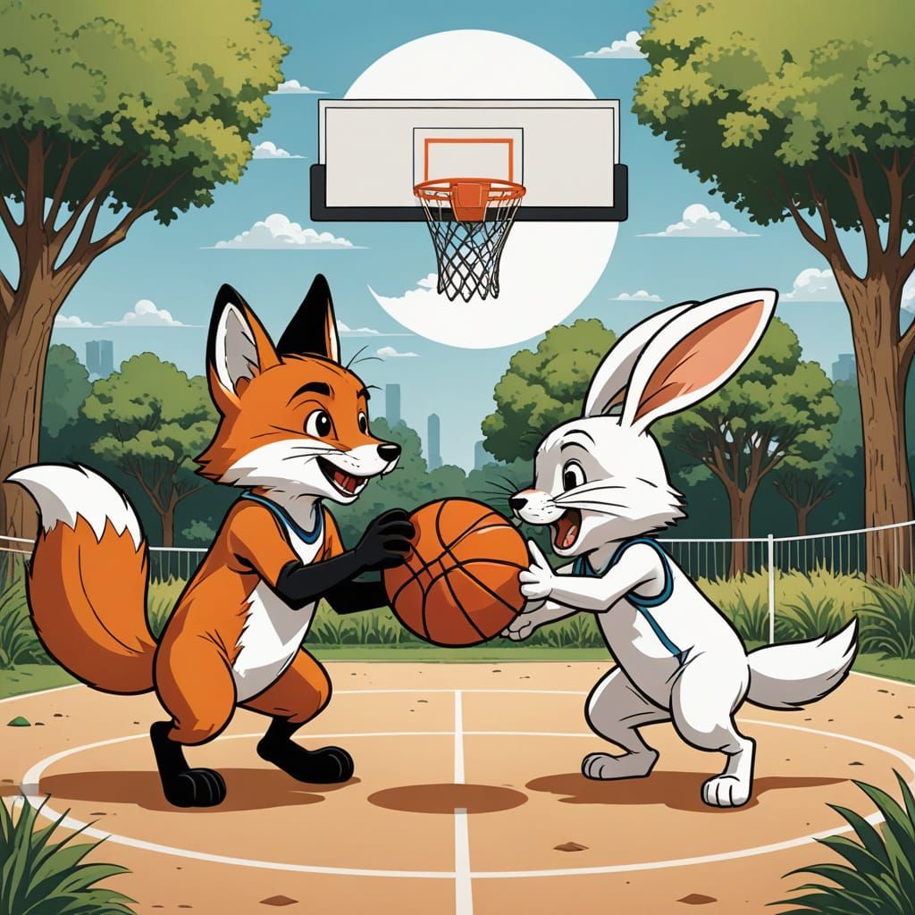 Fox and Rabbit Basketball Game, Comic Book Style