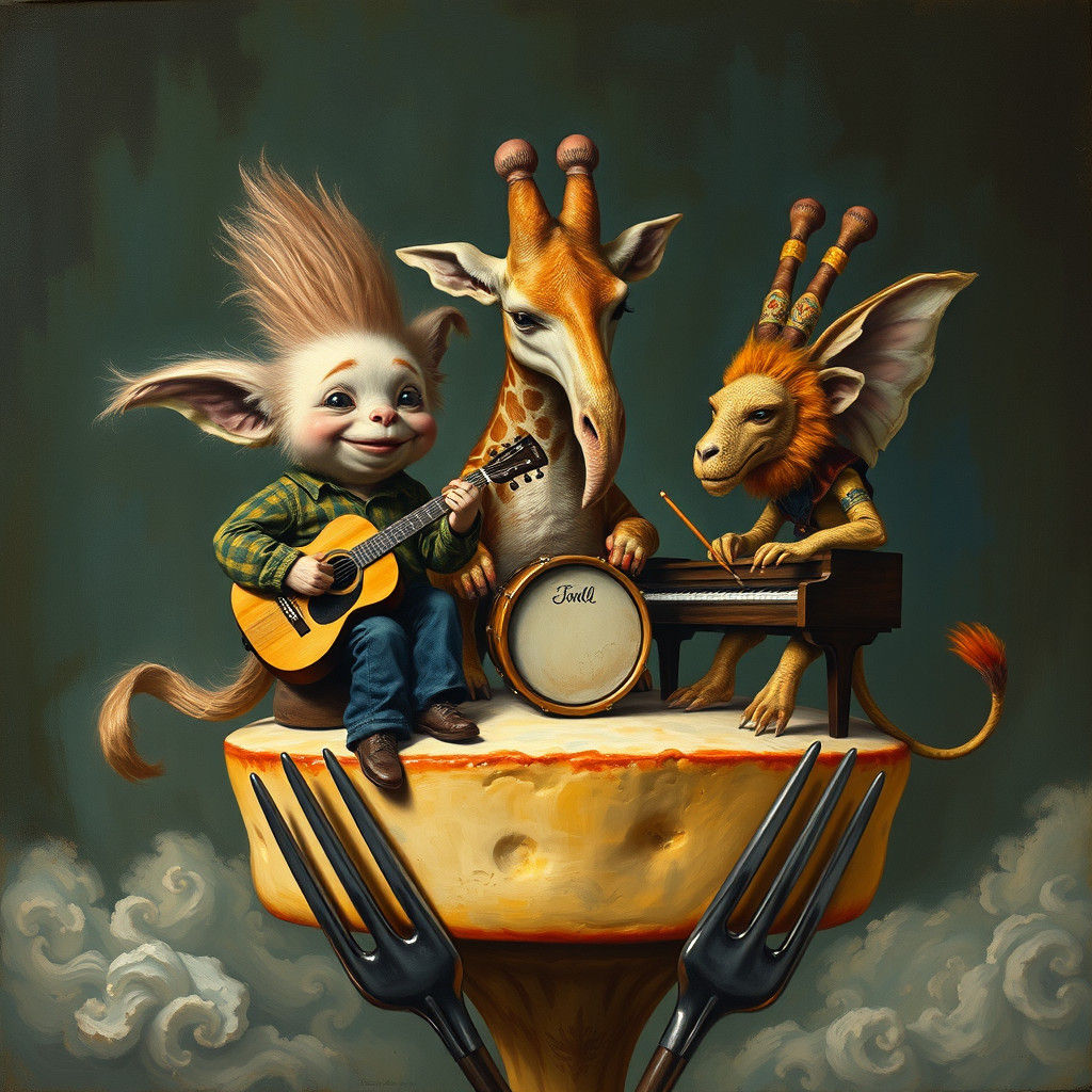 Mythical Band on Cheesecake in Surrealist Style