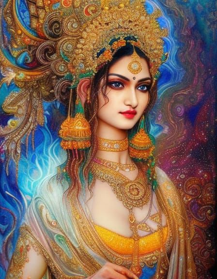 Hyperdetailed Hindu Water Deity Portrait