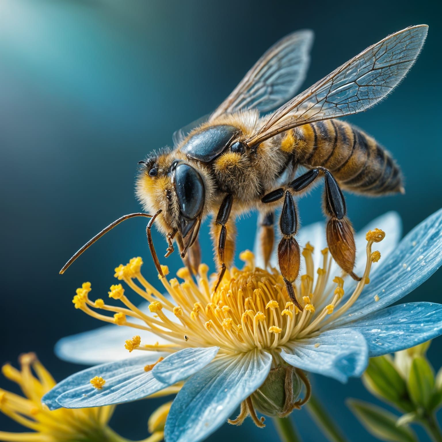 Vibrant Honey Bee in Macro Photography