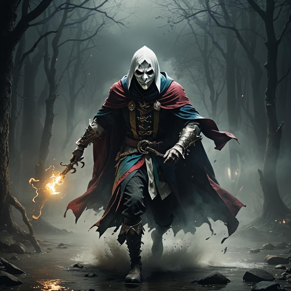 Silent Jester Assassin in Dark Fantasy Style