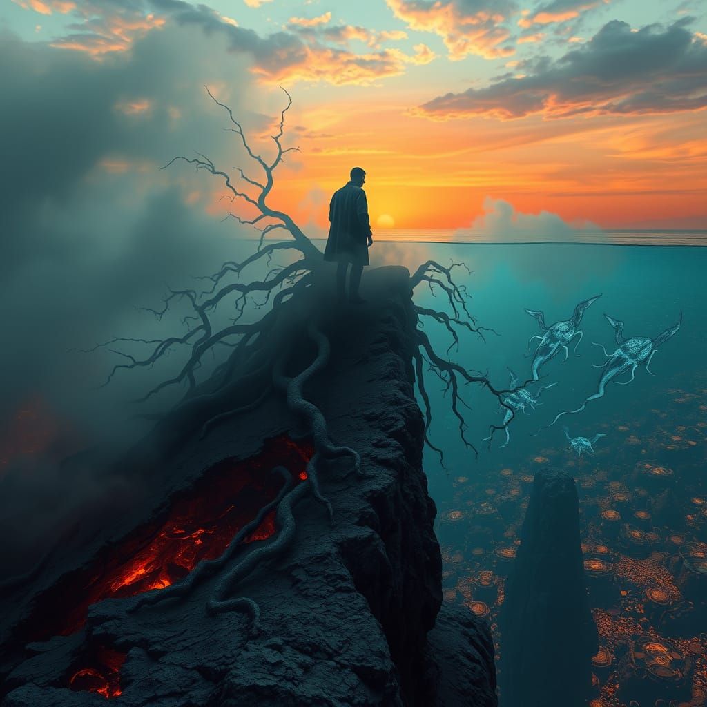 Surrealist Tapestry of Elements and Human Form