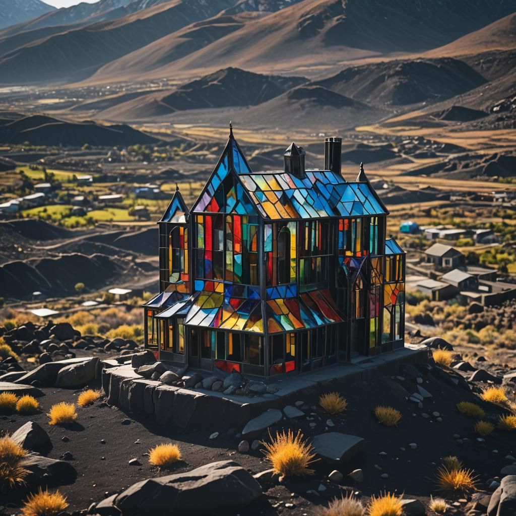 Stained Glass House in Black Wasteland Photography