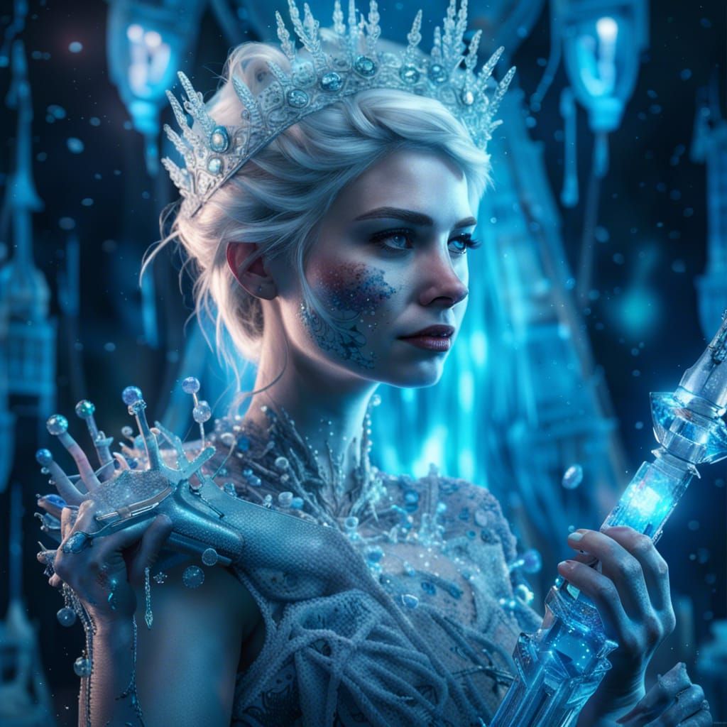 Icy Queen and Snowman in Bioluminescent Throne Room