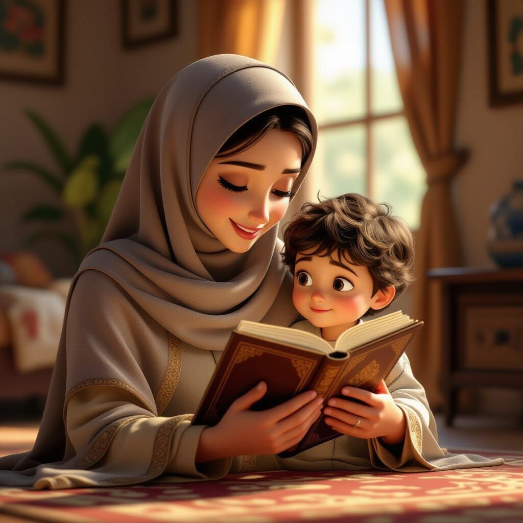 Muslim Mother Explains Quran in Pixar-Style 3D Render