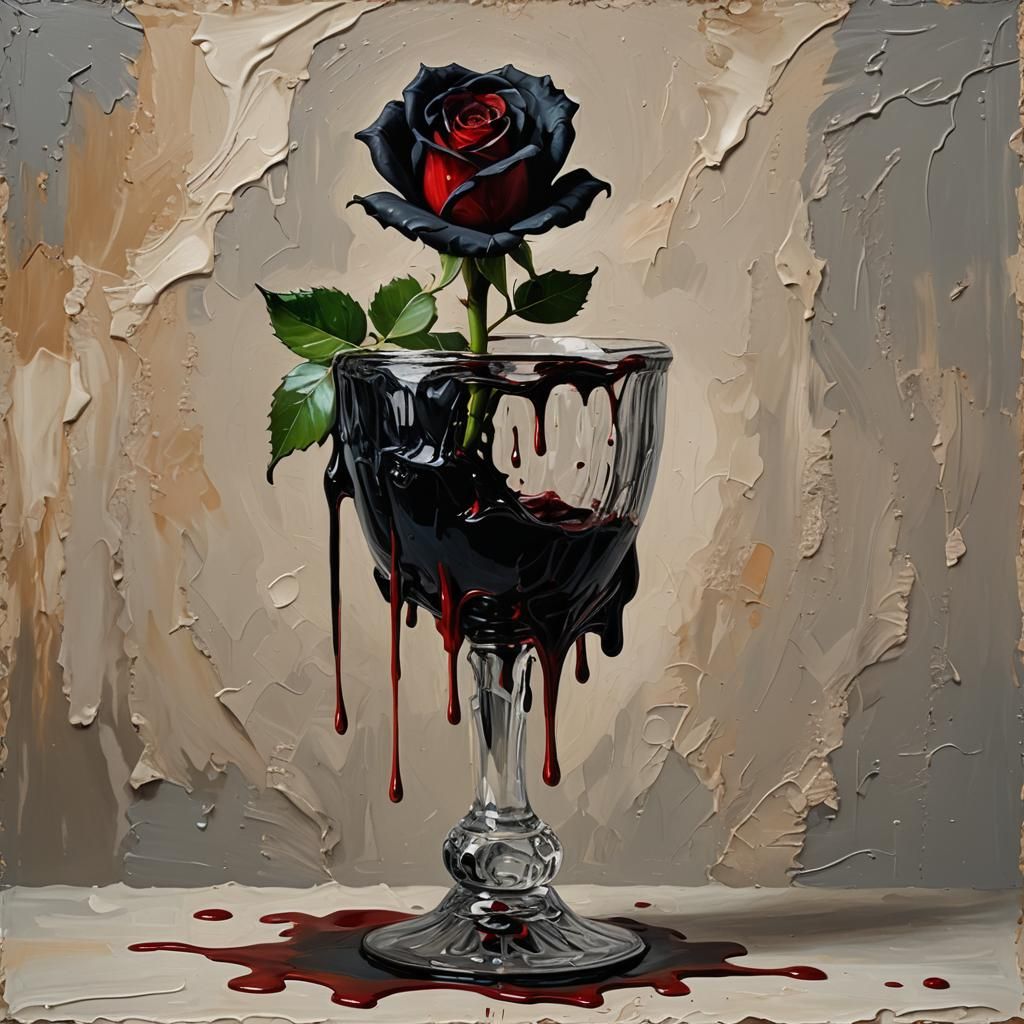 Blood Dripping from Black Rose: Baroque Impasto Painting