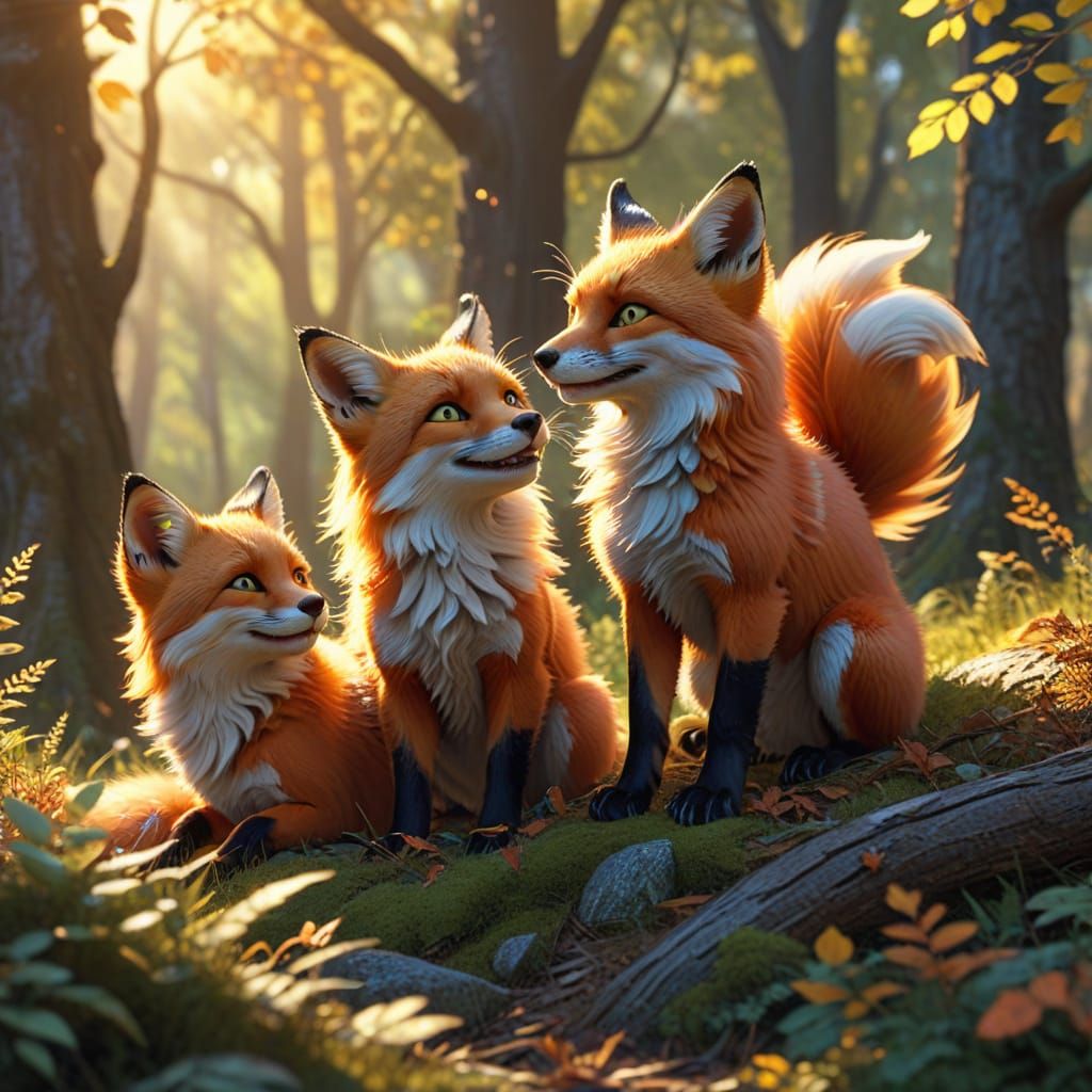 Family of Fluffy Foxes