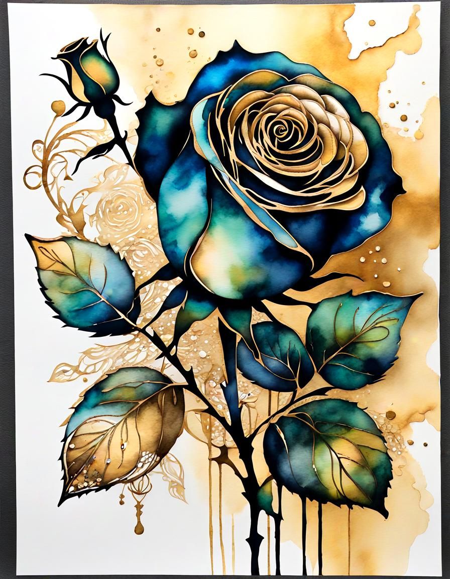 Grungy Mixed Media Encaustic Painting with Ink