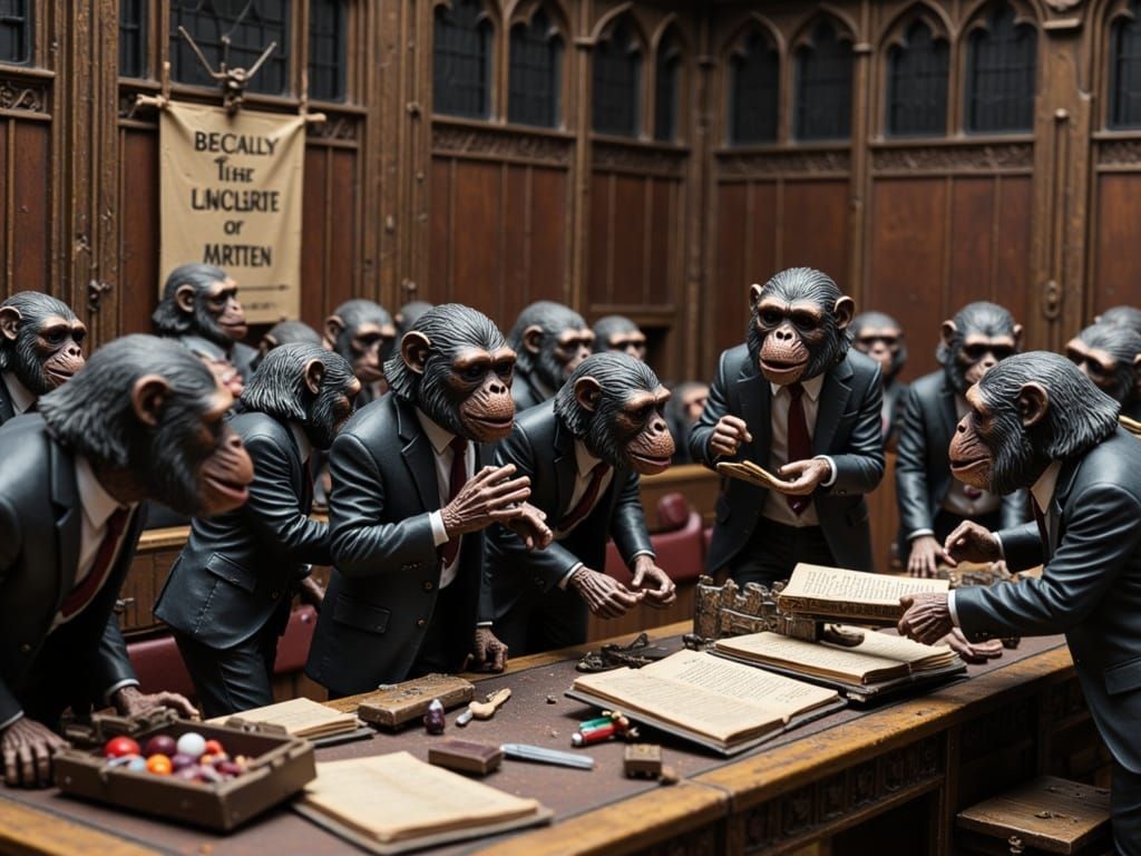 Ape Parliament Diorama in Banksy Style