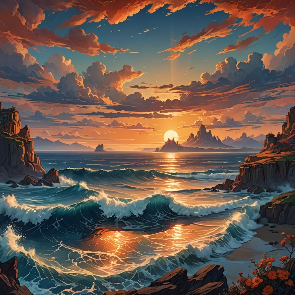 Ocean Sunset as Digital Matte Painting