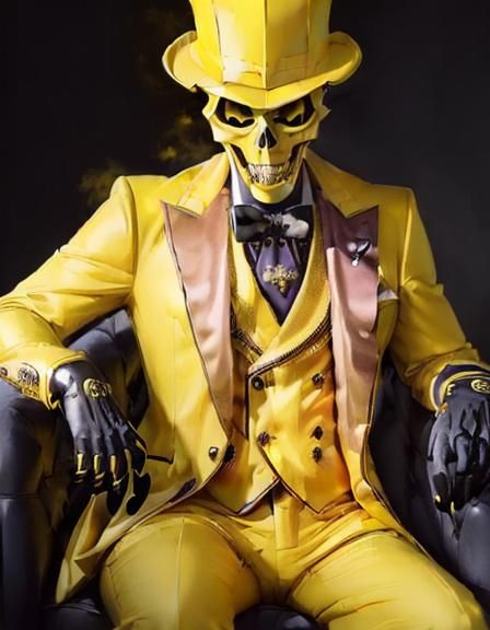 Dapper Villain in Yellow Skull Mask, Hyperdetailed Illustrat...