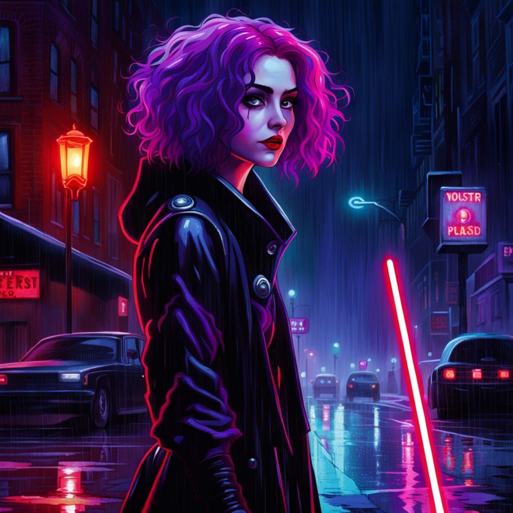 Goth Girl with Lightsaber in Burtonesque Style