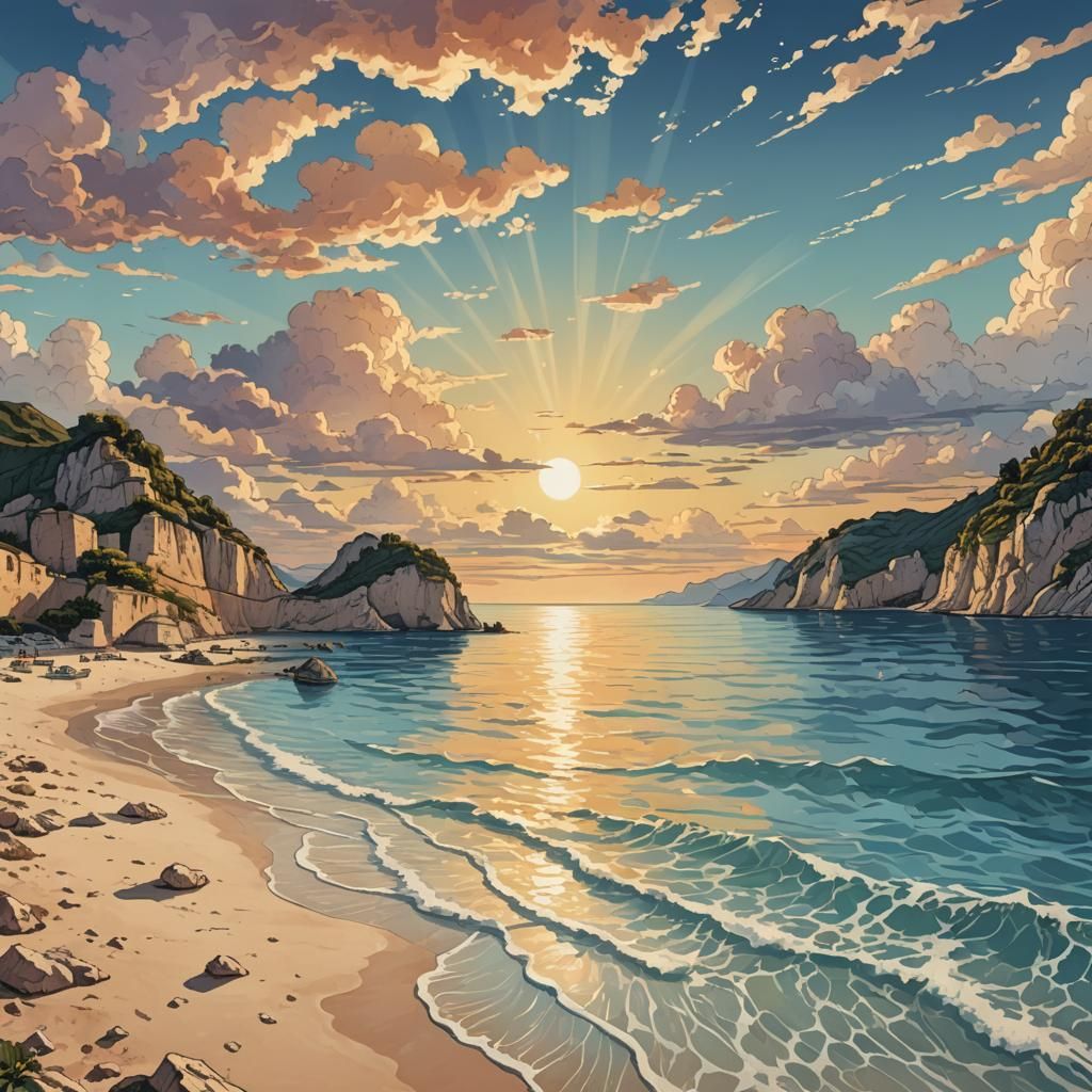 Corfu Sunset: Retro Dungeons and Dragons Illustration