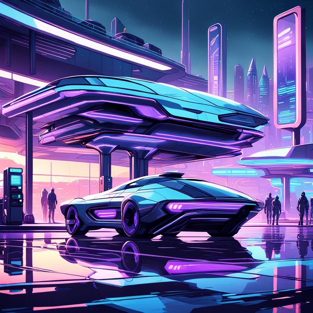 Futuristic City Gas Station with Alien Visitors