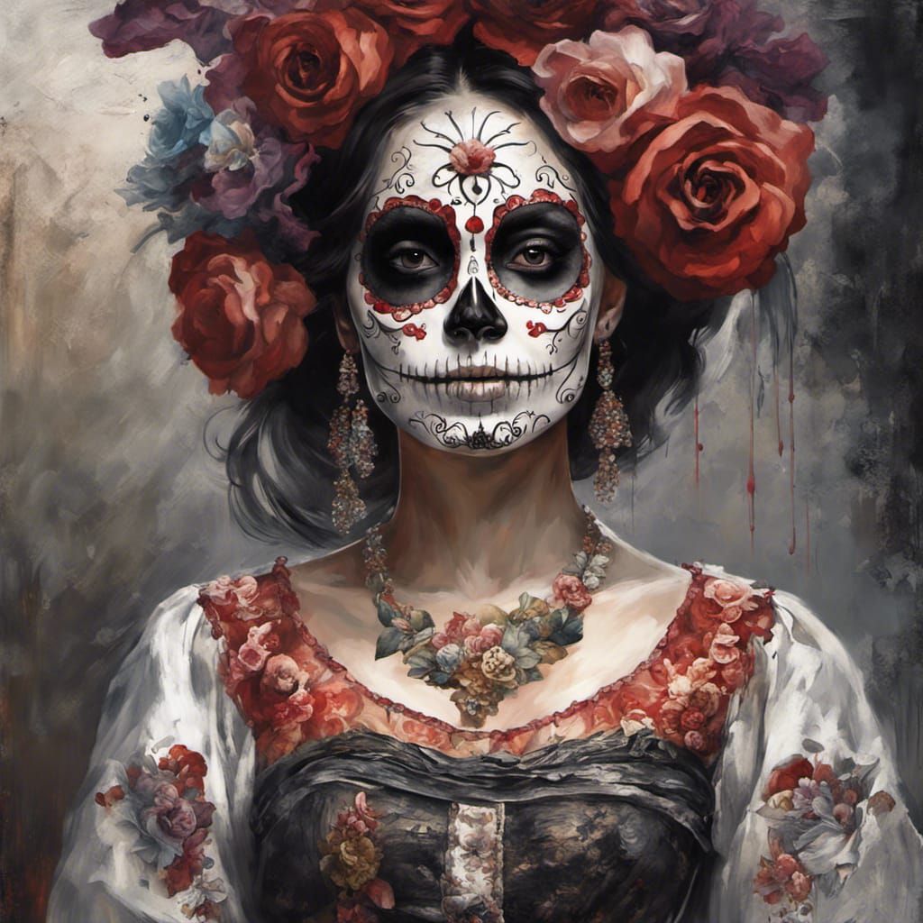 Day of the Dead Sugar Skull Woman Digital Art