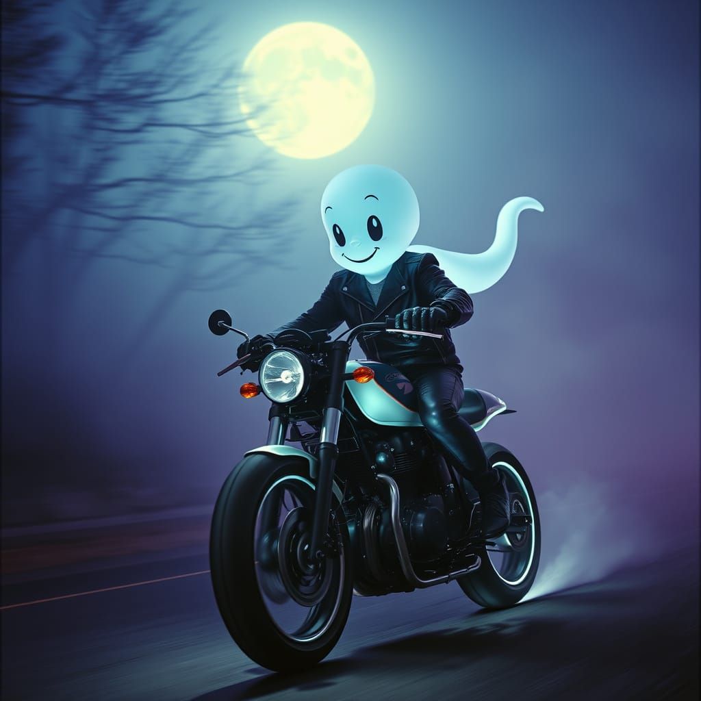 Casper the friendly ghost riding glow in the dark motorcycle