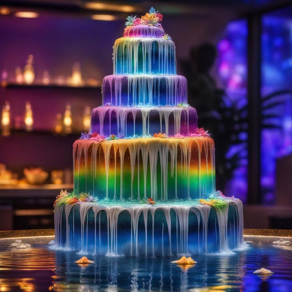 Waterfall Wedding Cake with Prism Lights and Galaxy