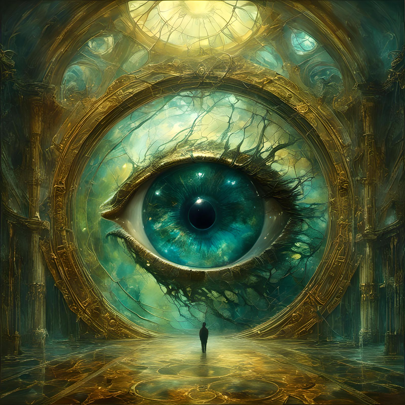 Surreal Floating Eye in Art Nouveau Style