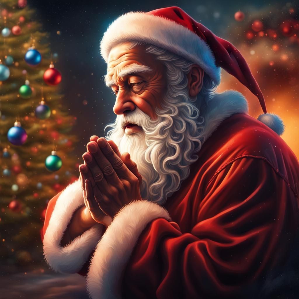 Santa Claus Praying: Hyperrealistic Christmas Scene