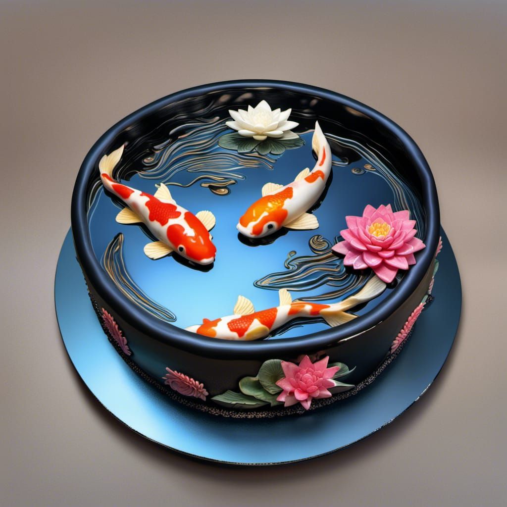 Koi Fish Cake with Mirror Glaze Decoration