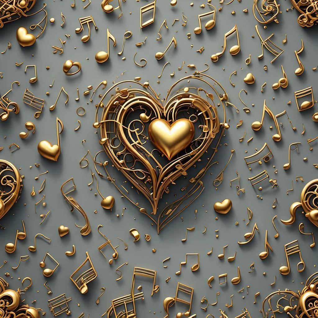 Golden Heart with Music Notes: Fantasy Concept Art