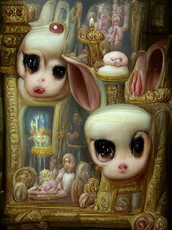 Surreal Underworld Bunnies in Pop Surrealist Style