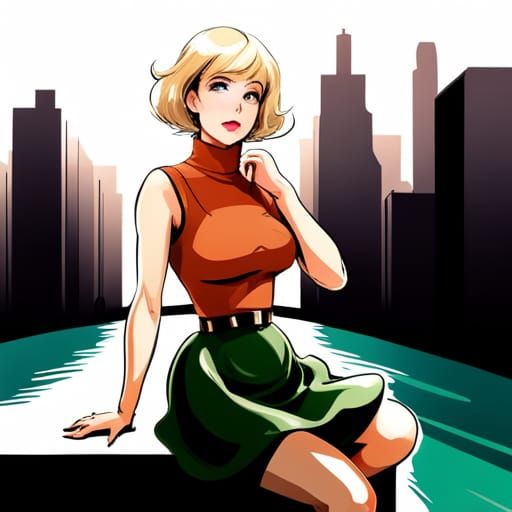 Curvy Pin-Up Girl in Orange and Green