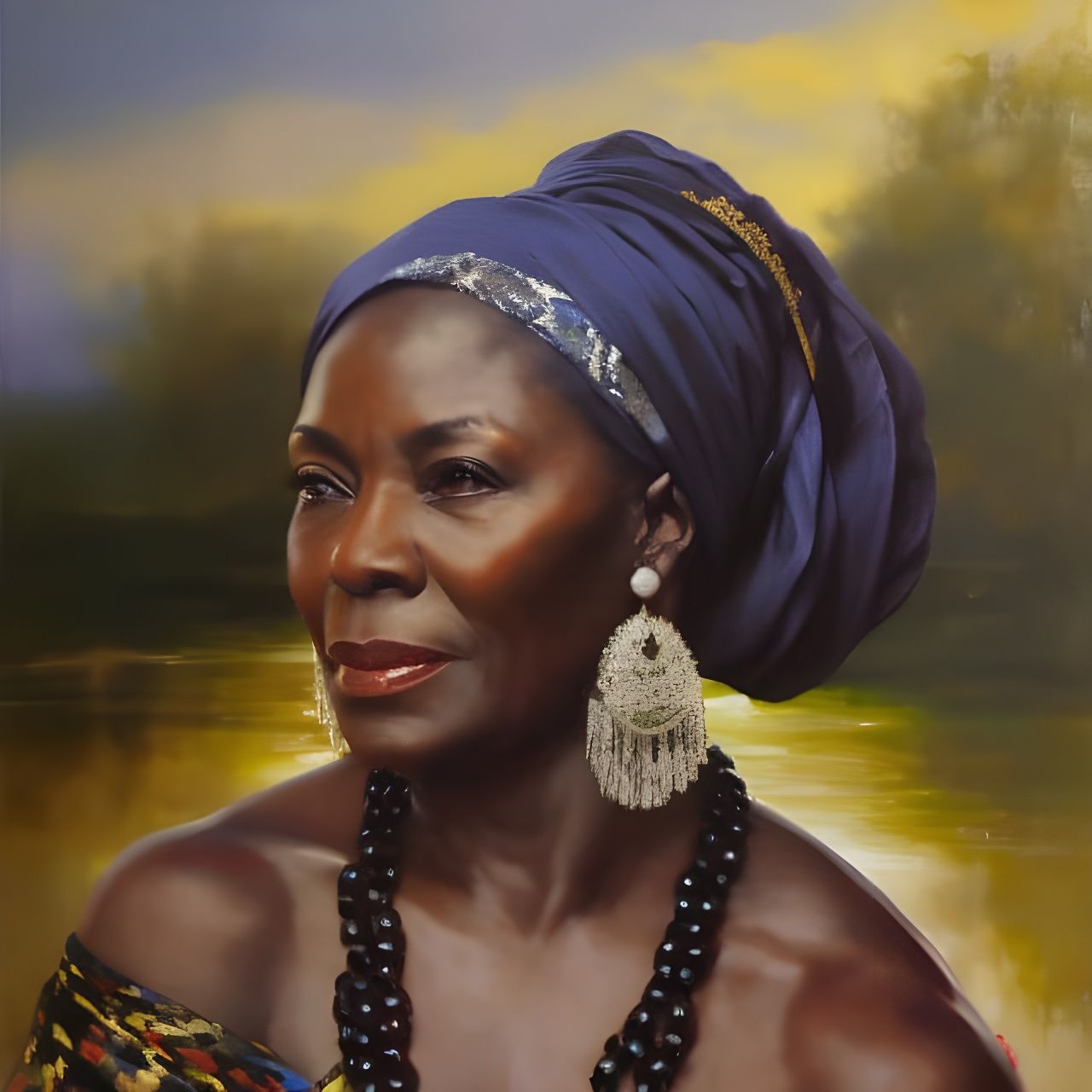 African Grandmother Portrait in Romantic Art Style