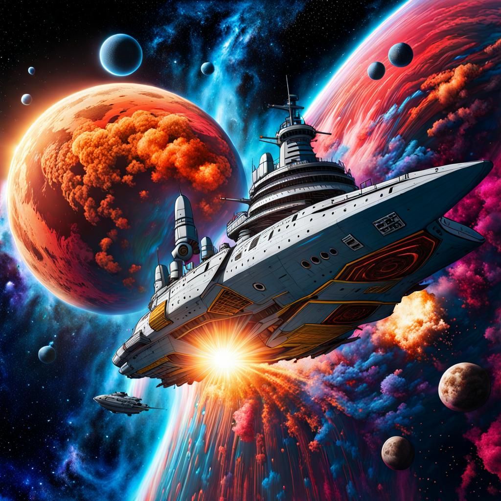 Cosmic Battleship Yamato in Graffiti Art Style