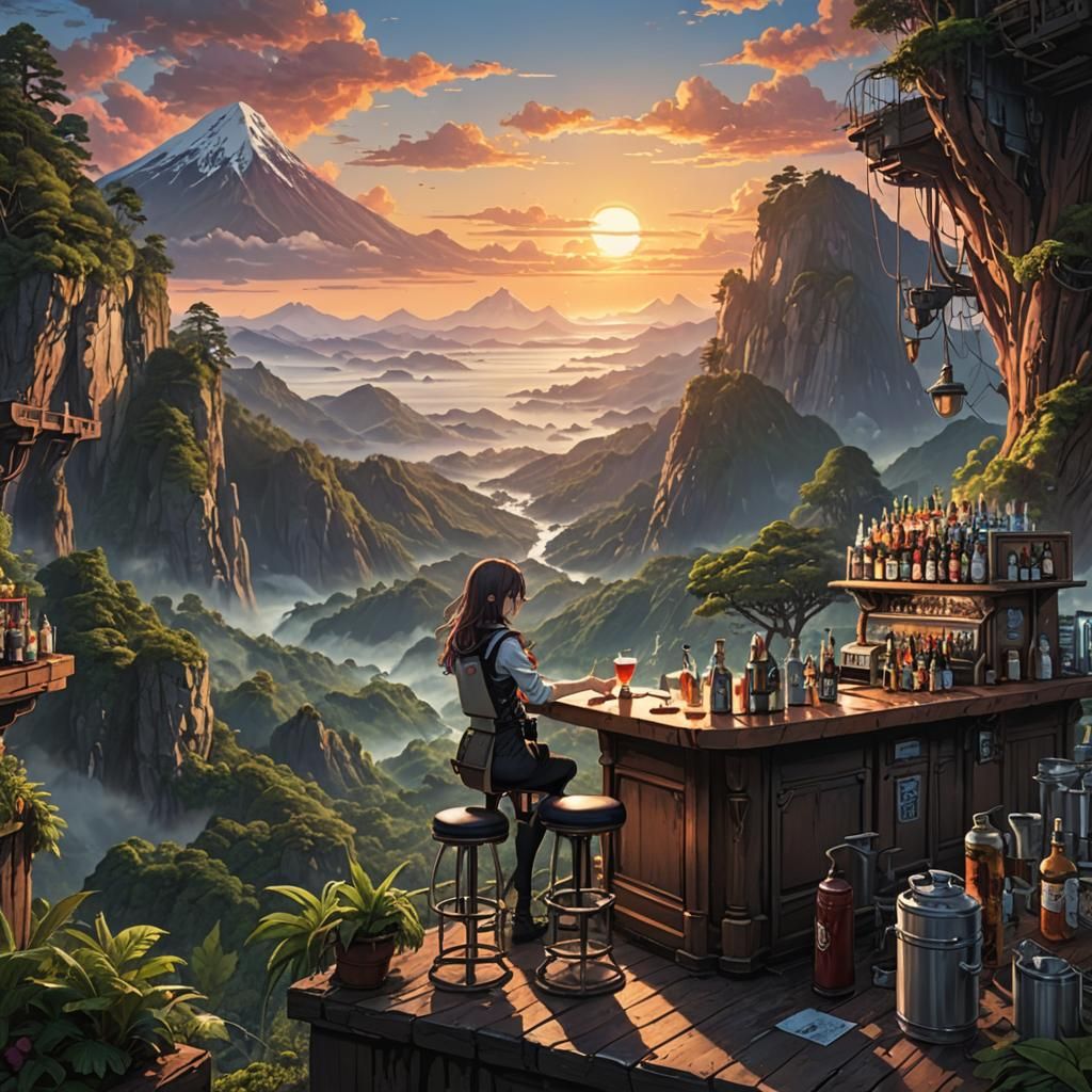 Sunrise Over Redwood Forest in Anime Style