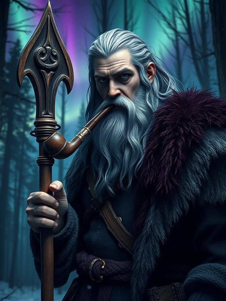 Viking Warrior Basks in Northern Lights