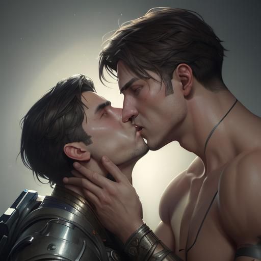 Intricate Portrait of Two Men Kissing