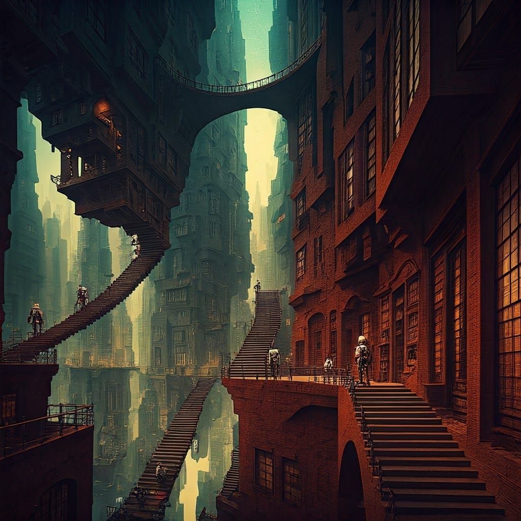 Surreal Cityscape of Impossible Geometry