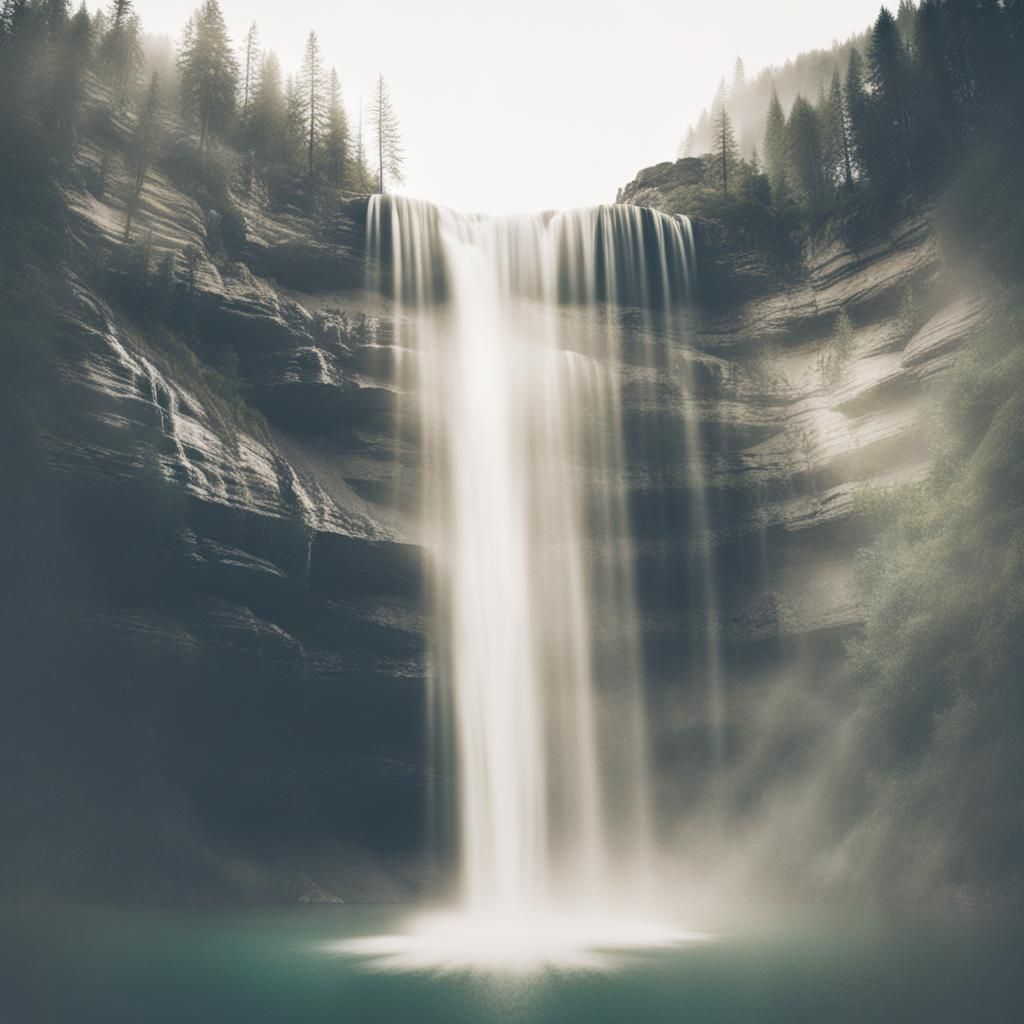 Dreamlike Double Exposure of Waterfall
