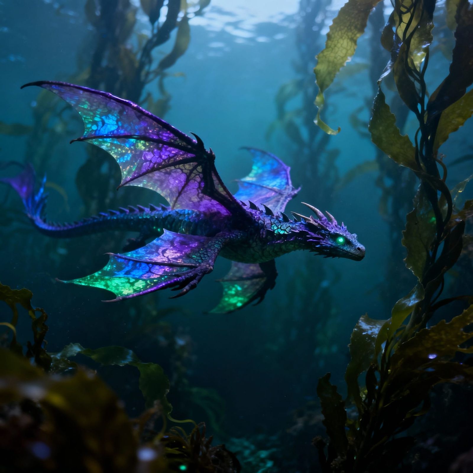 Iridescent Sea Dragon in Surreal Kelp Forest