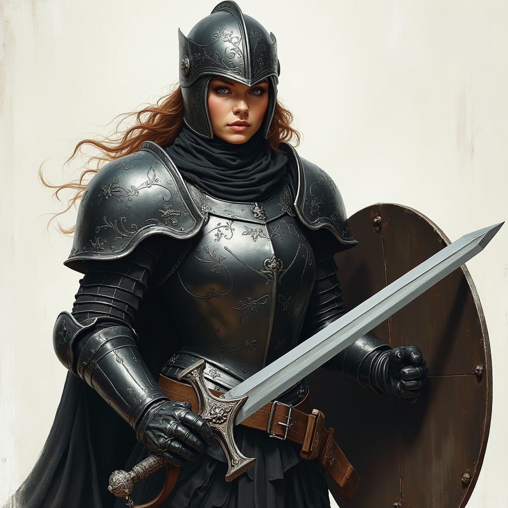 Armored Woman Warrior in Heroic Fantasy Style