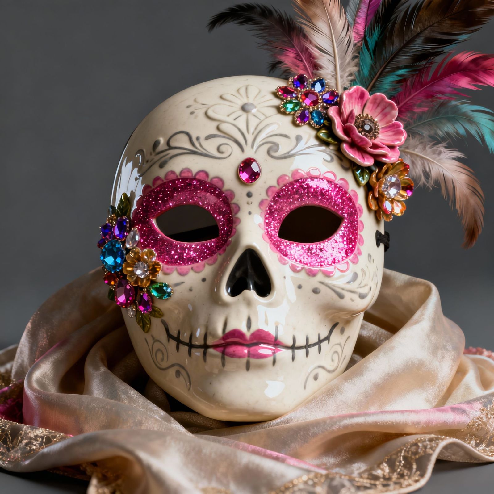 Bejeweled Day of the Dead Mask with Glitter Skull